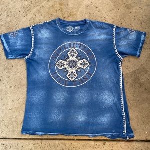 Vintage Y2K AFFLICTION LIVE FAST Goth Patchwork Shirt Navy 3XL